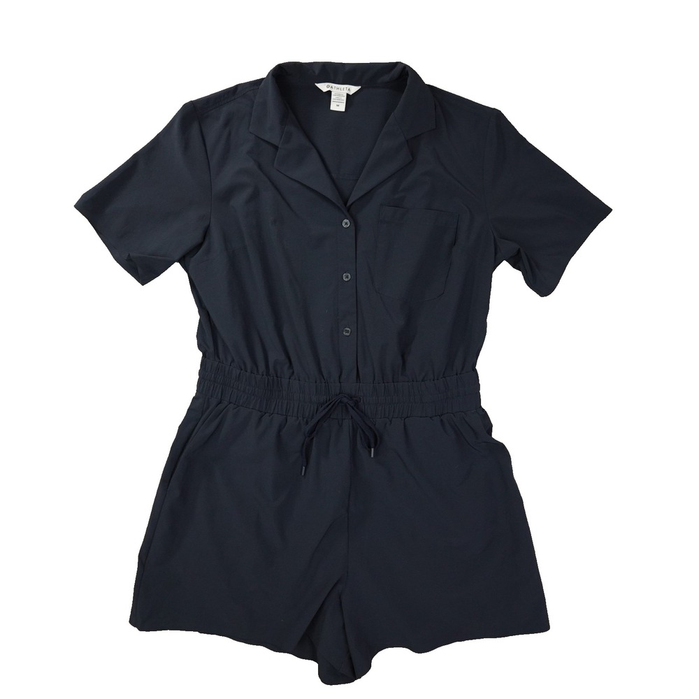 Athleta Avenue Button Up Romper Women's Medium Navy Blue 891765 City Travel